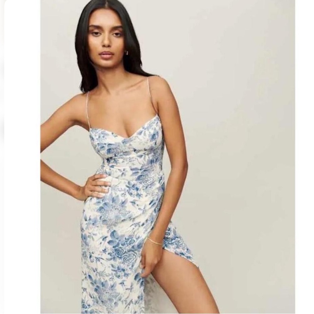 Reformation Blue & White Floral Slip Midi Dress